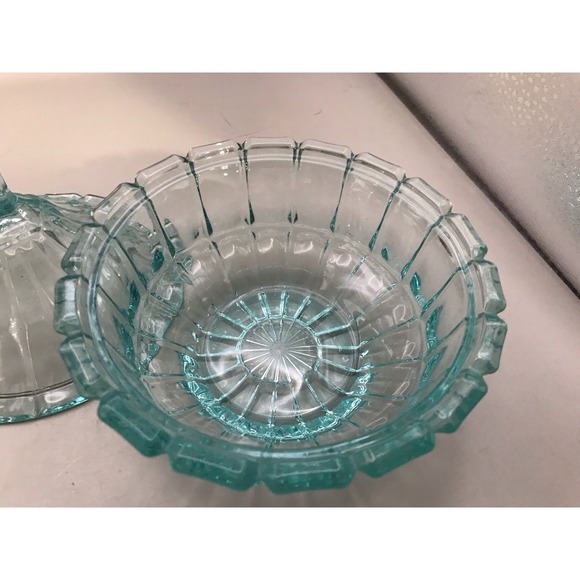 VTG 1970'S Indiana Glass Tiara 6" Diameter 6" Tall Aquamarine Covered Dish - Picture 5 of 8